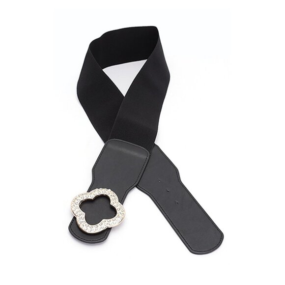 BNWT Plus Size XL Crystal Clover Buckle Elastic Wide Belt Fashion Stretch Belt - Picture 5 of 5